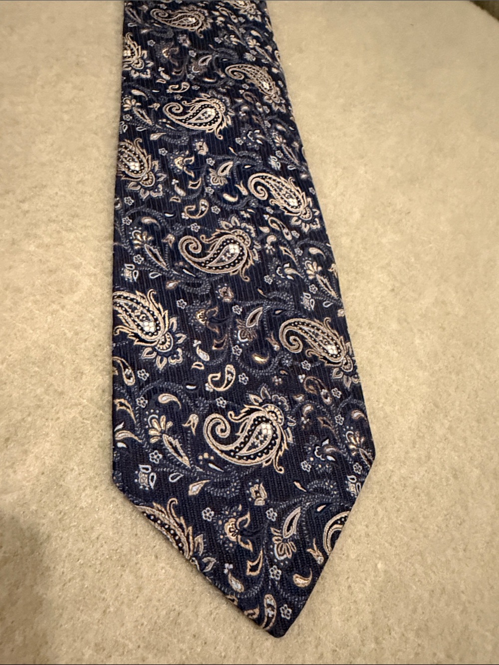 Robert Talbott Navy Paisley Silk Tie with Cream Accents